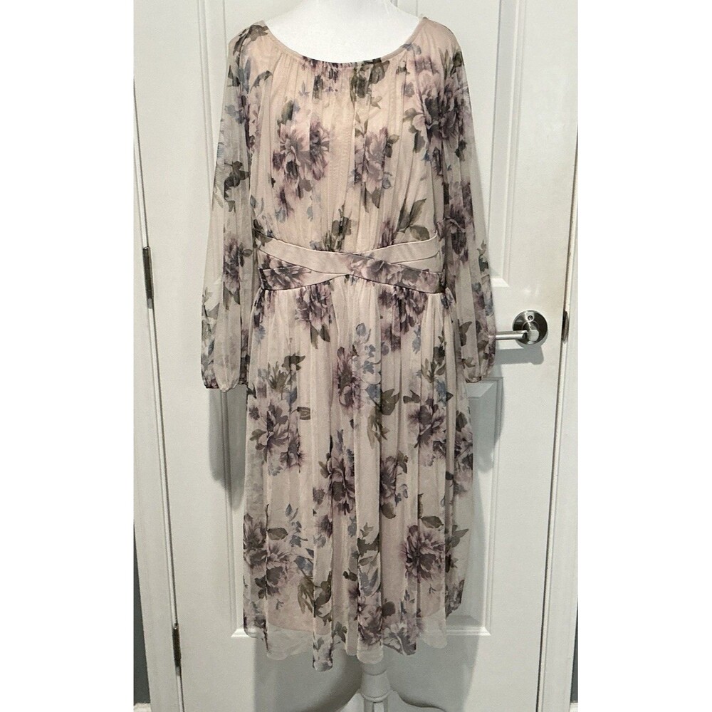 NEW Candalite Women’s Floral Dress Lilac Mesh Overlay Sheer Size 2X